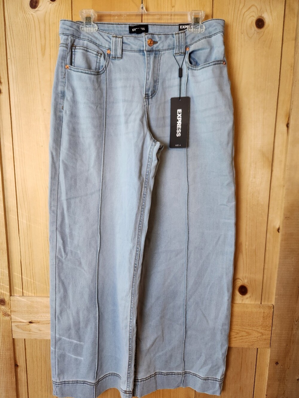 Express Mid-Rise Light Wash Front Seam Detail Wide Leg Denim Jeans NWT